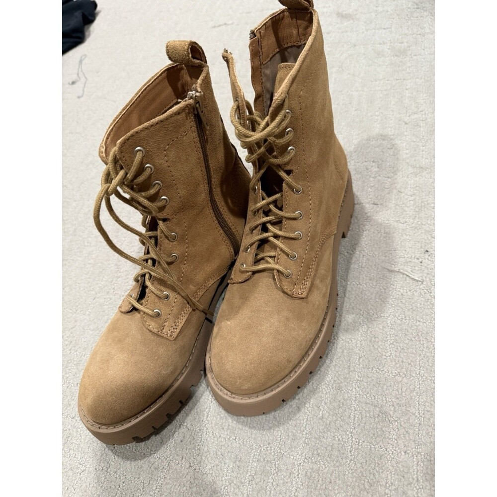 Steve Madden Women Linze Caramel Brown Suede Lace Combat Boot Zip up Size 10 New